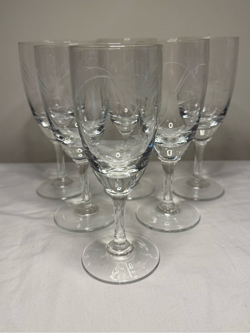 Set Of Six Clear  Sherry Cordial Glasses vintage Etched With Wheat Pattern